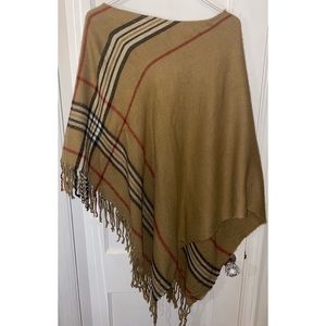 V Fraas Women's Tan Plaid Over The Head Shawl - Size Small - NWOTS